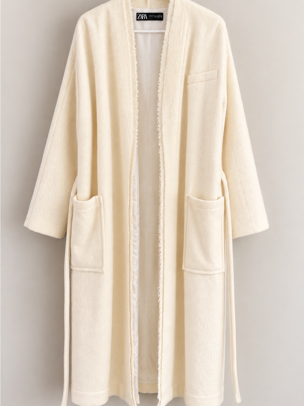 ZARA Cream Plush Open-Front Robe with Patch Pockets
